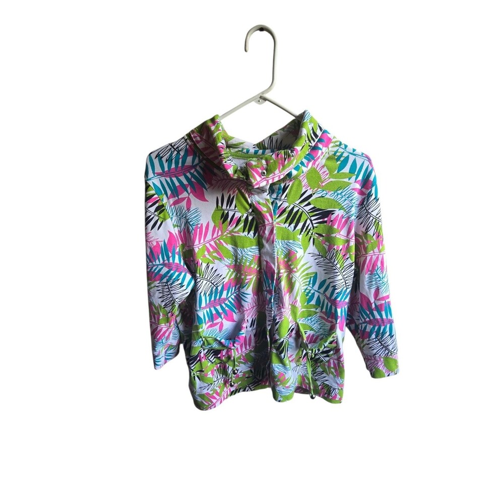 Good Fortune Womens Size XL Leaf Print 3/4 Sleeve Snap Up Jacket Top
